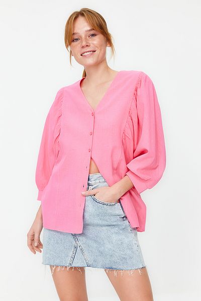 Trendyol Collection Pink Woven Shirt - Bat Sleeve, Regular Fit TWOSS20GO0076