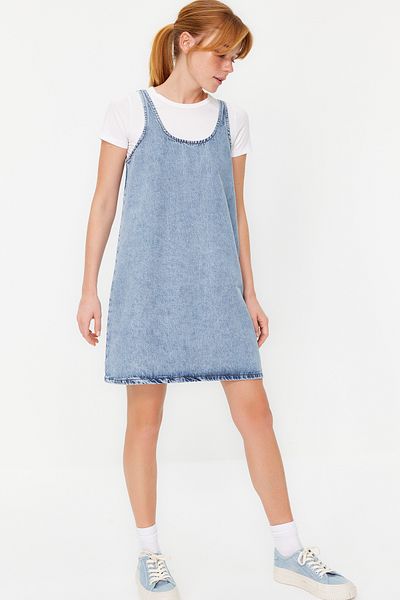 Trendyol Collection Modré oversize mini džínové šaty TWOSS24EL00015