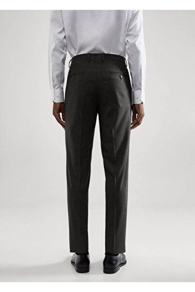 MANGO Man Dar Kesim Kazayağı Yünlü Kumaş Pantolon