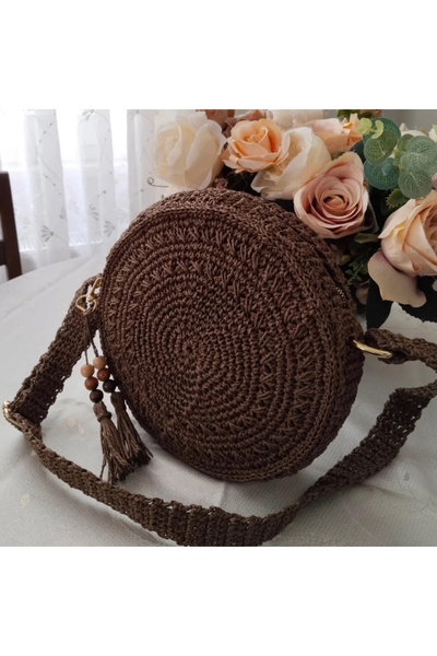 Butik El Örgüsü Çanta Kahverengi Yuvarlak