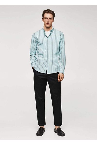 MANGO Man Ριγέ Βαμβακερό Slim Fit πουκάμισο
