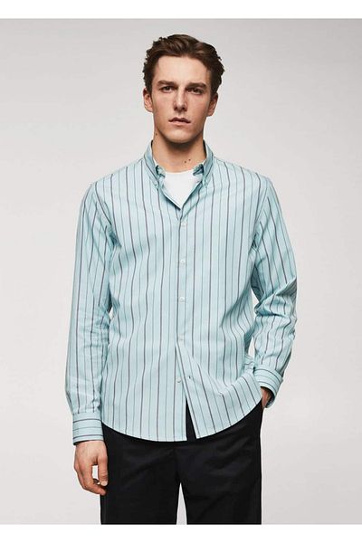 MANGO Man Ριγέ Βαμβακερό Slim Fit πουκάμισο