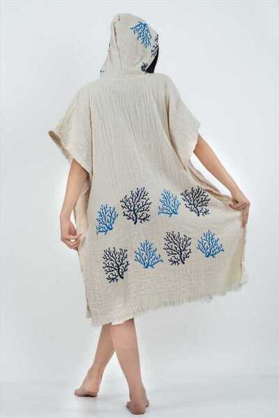 Luppio Hooded Beachwear 100% Cotton Patterned Muslin Poncho