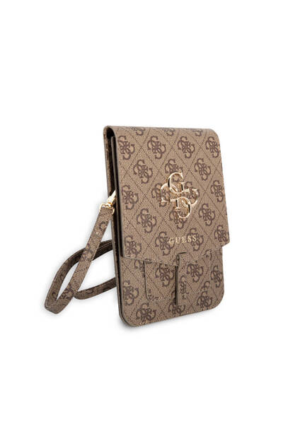 Guess Licensed Shoulder Bag with Strap Magnet Cover 4G Pattern 5 Chamber Brown with 4G Logo