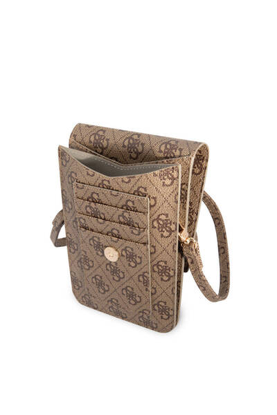 Guess Licensed Shoulder Bag with Strap Magnet Cover 4G Pattern 5 Chamber Brown with 4G Logo