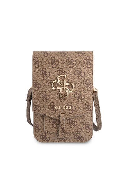 Guess Licensed Shoulder Bag with Strap Magnet Cover 4G Pattern 5 Chamber Brown with 4G Logo