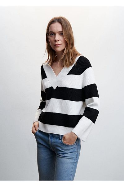MANGO Woman V-Neck Striped Sweater
