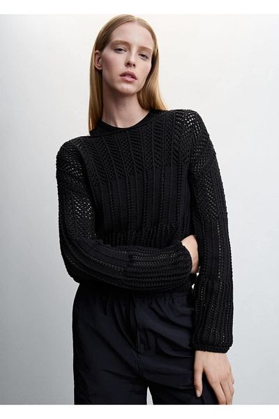 MANGO Woman Openwork Knitted Boat Collar Sweater