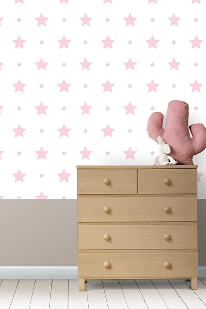 Milky Baby Zümrüt Kids 412-1 Pembe Gri Yıldız Çocuk Duvar Kağıdı 5,33 M²