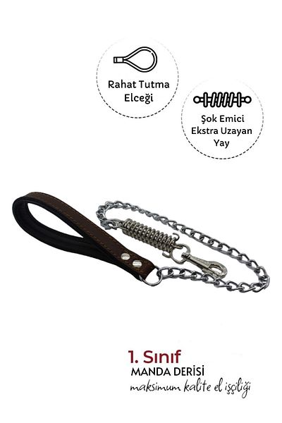 MgTasma Dog Walking Leash with Leather and Chain, Walking Lanyard, Walking Strap
