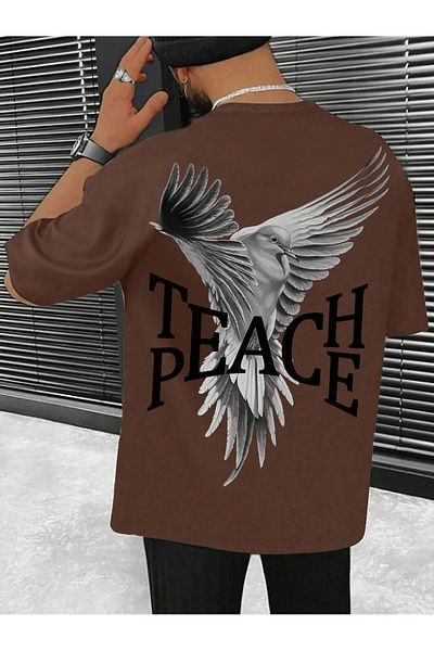 MOONBULL Unisex Oversize Teach-Peace Back Printed T-shirt