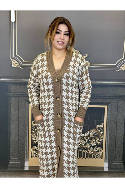 Yeşilmoda tissue long hirka thick with twill