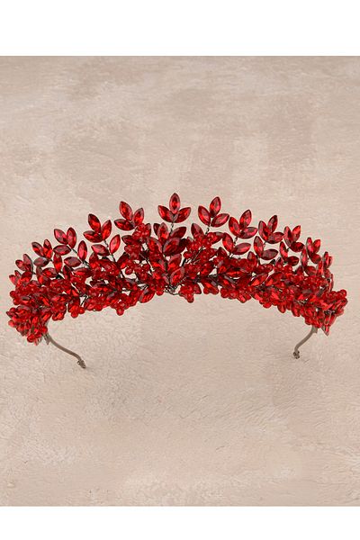 Hayalperest boncuk Leaf Patterned Elegant Bridal Costume Crown Henna Night Crown Burgundy