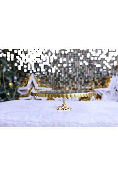 Elta Collection Paşabahçe Lüx Metal Ayaklı Yaldızlı Kek Pasta Standı Sunumluk