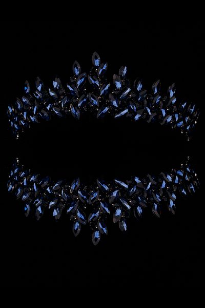 Hayalperest boncuk Navy Blue Crystal Stoned Bridal and Henna Crown - Special Wedding Crown for Women