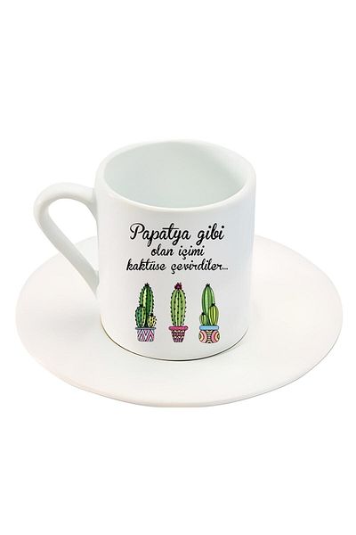 HobiShop They Turned My Daisy-Like Drink Into A Cactus... Written Cactus Printed Turkish Coffee Cup