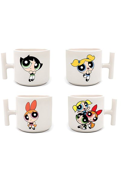 HobiShop Double Turkish Coffee Cup & Espresso Powerpuff Girls Printed 4-Piece White T Cup Set 4 Pieces
