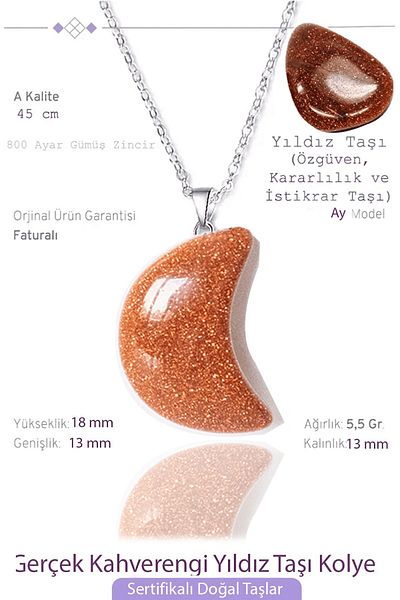 Tesbih Atölyesi Certified Moon Model Real Brown Star Stone Necklace
