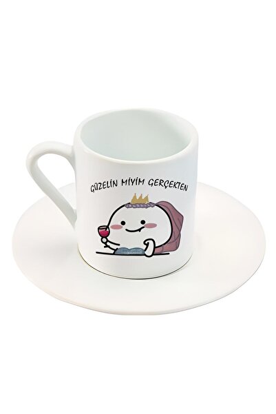 HobiShop Am I Really Beautiful Written Cute Character Printed Turkish Coffee Cup