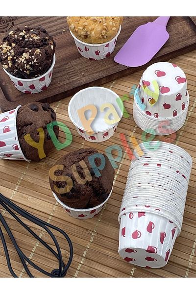 Yusuf Dirik YD Party Supplies Heart Patterned White Muffin Cake Mold 50 Pieces 50x39