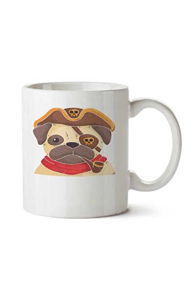 ART HEDİYE PUG Dog Pirate Pipe Two Sided Printed Mug Cup