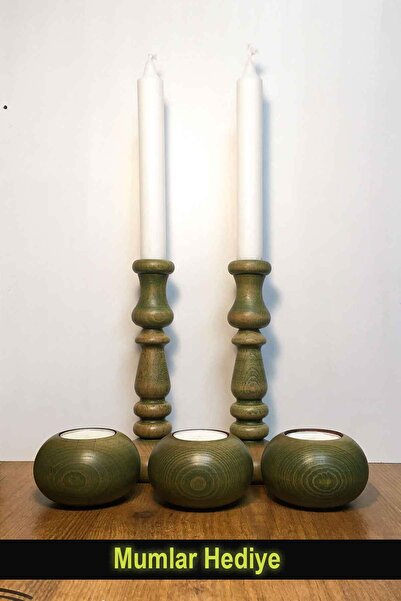 deepowls Anita + Adea Koleksiyonu Beşli Mumluk Seti Ahşap Dekoratif Şamdan