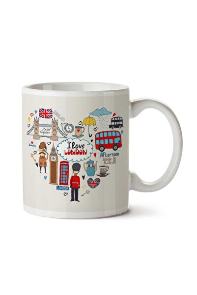 ART HEDİYE London England London Heart Two Sided Printed Mug Cup
