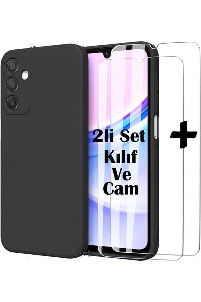 m.tk moveteck Samsung Galaxy A25 Kılıf Kamera Korumalı Yumuşak Renkli Silikon + 9H Ekran Koruyucu Cam 2'li Set
