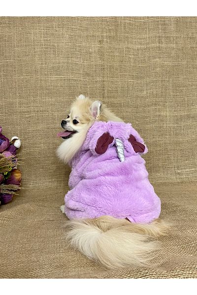 MARİA PET FASHİON Unicorn Plush Lilac Jumpsuit - Dog Outfit with Hat