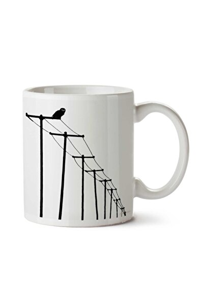 ART HEDİYE Owl Electrical Wires Owl Two Side Printed Mug Cup
