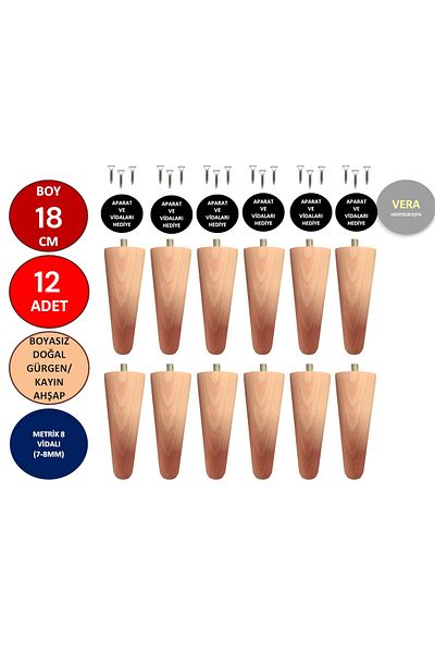 TNT 12 bucăți 18 cm picior conic din lemn picior de scaun picior de bază picior de mobilier picior de dulap 3301000000731