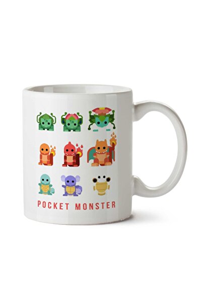 ART HEDİYE كوب بوكيمون بتصميم مسطح وجيب مونستر مطبوع على الجانبين
