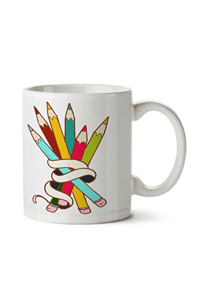 ART HEDİYE Colorful Pencils Bouquet Two Sided Printed Mug Cup