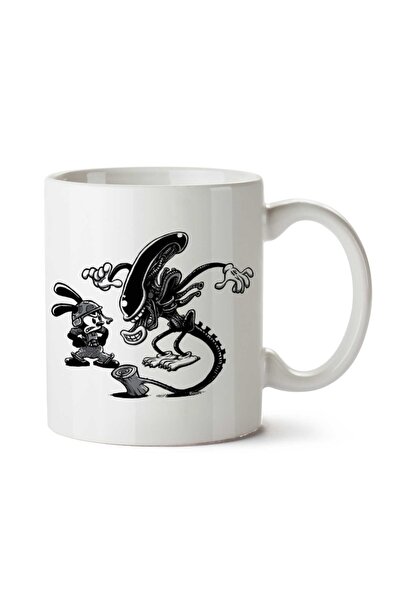 ART HEDİYE Oswald the Lucky Rabbit Vs Alien Two Sided Printed Mug