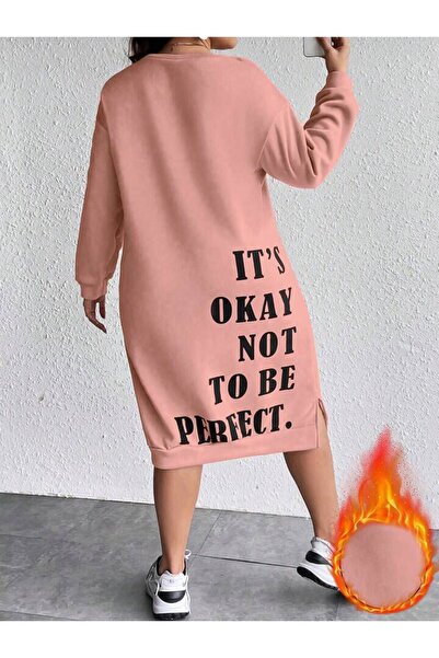 Machetta Kadın Büyük Beden Its Okay Baskılı Sweatshirt Elbise / Tunik