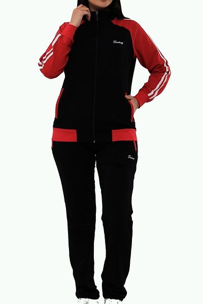 Fantasy Women's Black Half Turtleneck Neck Zippered Two Thread Large Size Tracksuit Suit EDY18307B-S