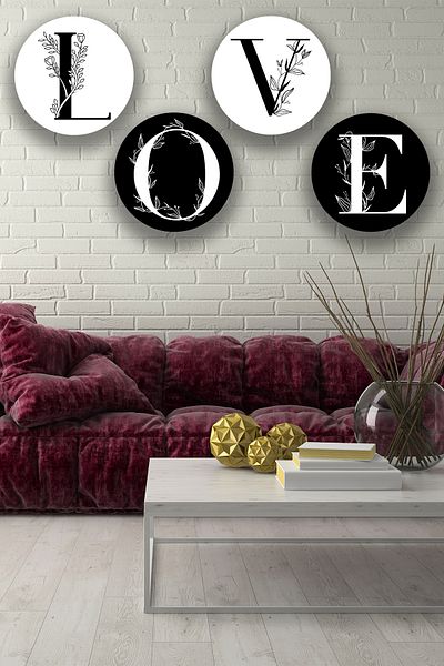 Nod Set de 4 modele de pictură din lemn Love Dear, acasă, sufragerie, decorare perete dormitor, set de pictură elegant