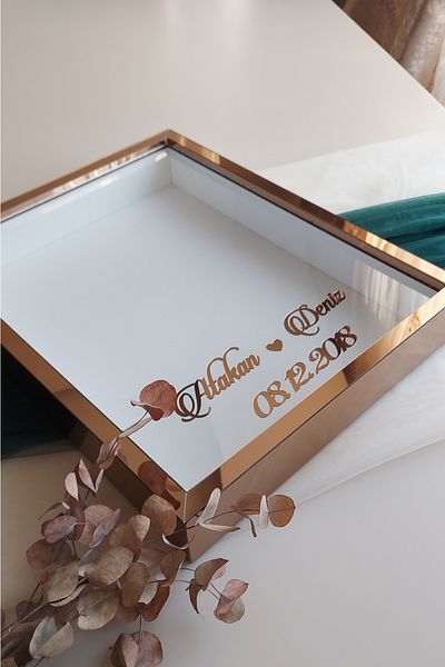 Verda Çerçeve إطار ذاكرة وردي برونزي مقاس 40 × 50 سم!إطار صور عميق!إطار ذاكرة الورد - لباقات الزفاف