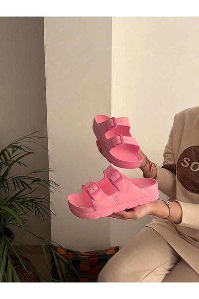 Behtah Kundura Cataramă dublă Talpă înaltă groasă Sandale confortabile pentru plajă, grădină, piscină, papuci