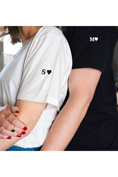 blausee wear Sevgiililer Günü Sevgili Kombini Kişiye Özel Harf Baskılı 2'li Tişört