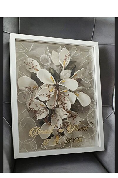 Verda Çerçeve 40x50 Cm White Rose Memory Frame!Deep Frame!LED-Free Rose Memory Frame for Bridal Bouquets