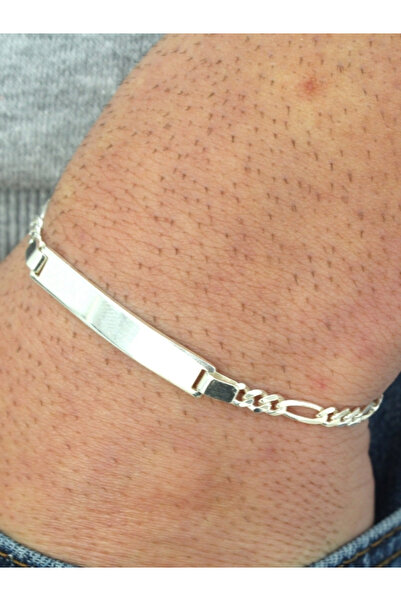 bymissmücevherat 925 Ayar Gümüş Isimli Yetişkin Plakalı Zincir Bileklik
