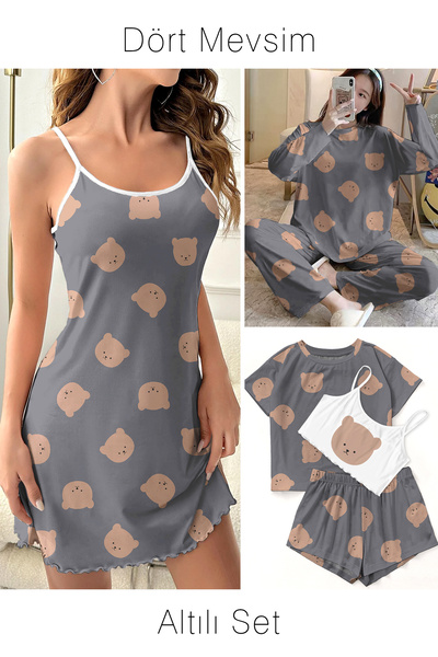 PEMBİŞ HOMEWEAR Set of Six Brown Bear Supersoft Basic Single Jersey