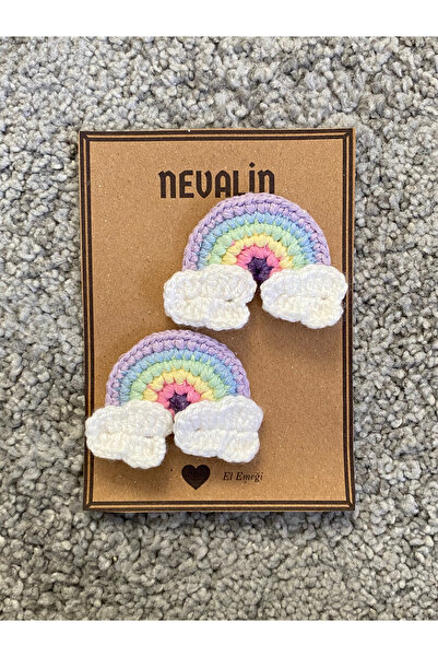 NEVALİN Gökkuşağı Desenli Renkli Örgü Kız Çocuk Çıtçıt Toka