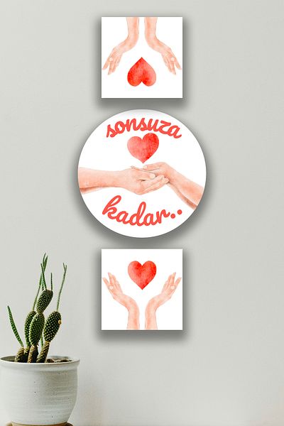 Nod Model de pictură pentru Valentines, ornament de pictură din lemn MDF pentru iubitori, decorație de perete din 3 piese cu design elegant