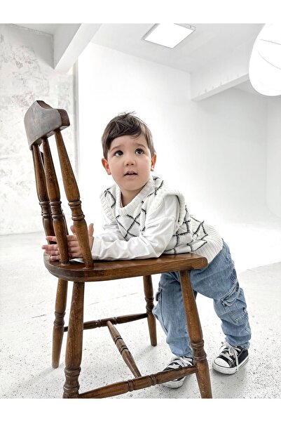 EYC BABY Ecru-Black Children's Knitwear Sweater (Add to the basket in the adult sweater for one product)