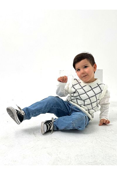 EYC BABY Ecru-Black Children's Knitwear Sweater (Add to the basket in the adult sweater for one product)