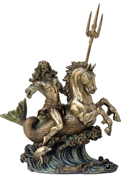 Veronese Dekoratif Deniz Atı Üzerinde Poseidon Heykeli