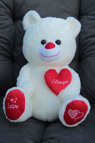 moryconcept Cute White Plush Teddy Bear with Heart 50 Cm Quality Lover Gift