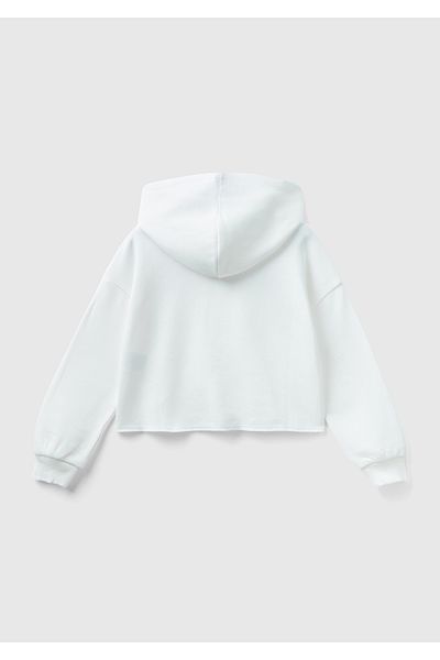 United Colors of Benetton Girl - Cream Color Crop Sweatshirt, Slogan Printed